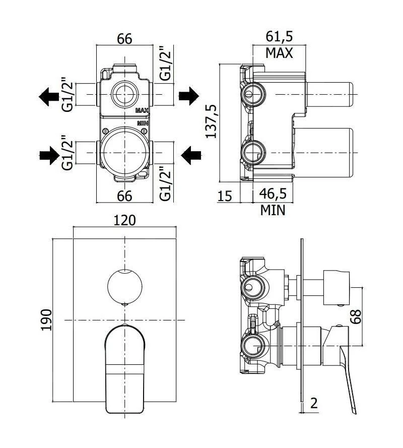Paffoni Tilt - Miscelatore Ad Incasso, Con Corpo Incasso, Per 2 Utenze, Acciaio Inox TI018ST/M 4 Paffoni Tilt - Miscelatore Ad Incasso, Con Corpo Incasso, Per 2 Utenze, Acciaio Inox TI018ST/M - immagine 2