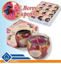 VASETTO IN VETRO CON CANDELA CUPCAKE E MIRTILLO ROSSO