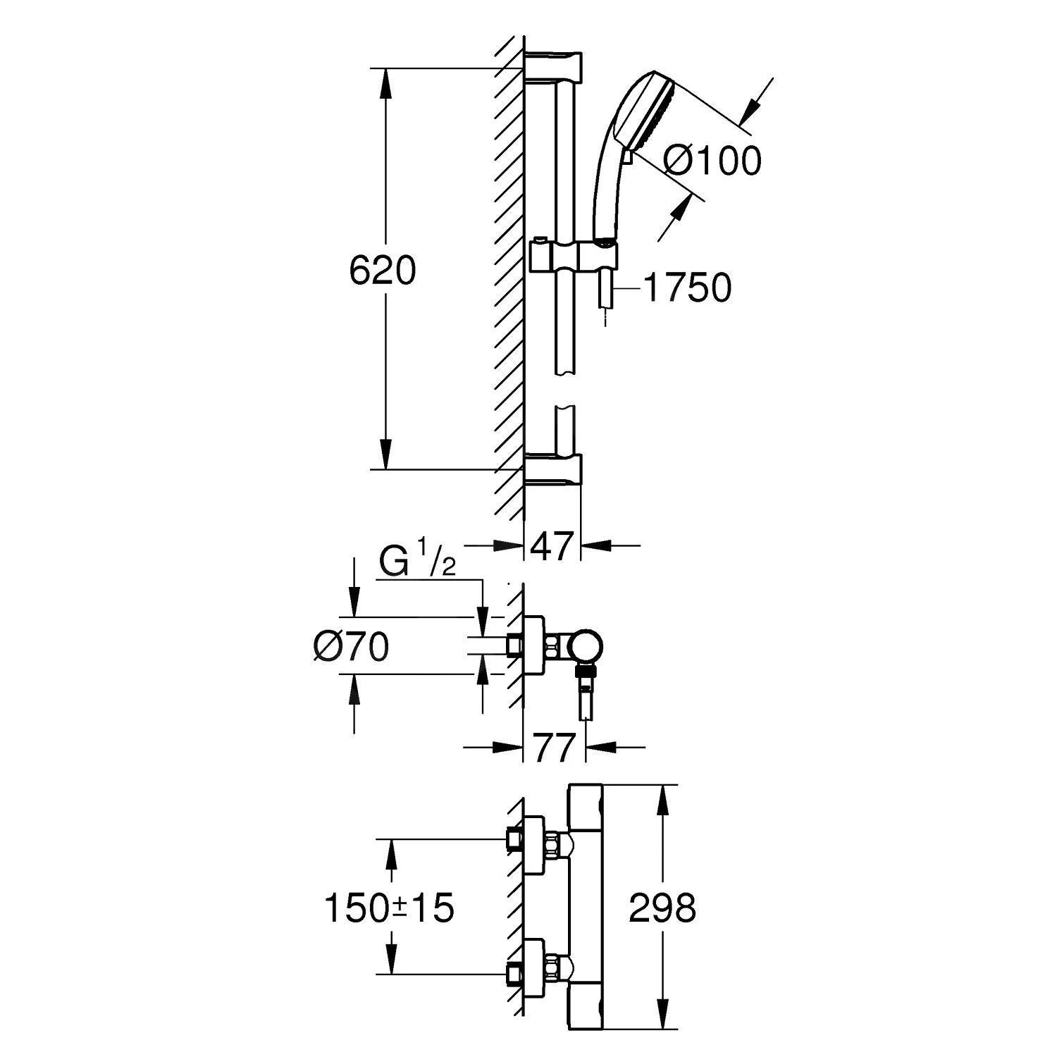 Grohe Grohtherm 800 Cosmopolitan - Set Doccia Termostatico A Parete, 2 Getti, Cromo 34768000 4 Grohe Grohtherm 800 Cosmopolitan - Set Doccia Termostatico A Parete, 2 Getti, Cromo 34768000 - immagine 2
