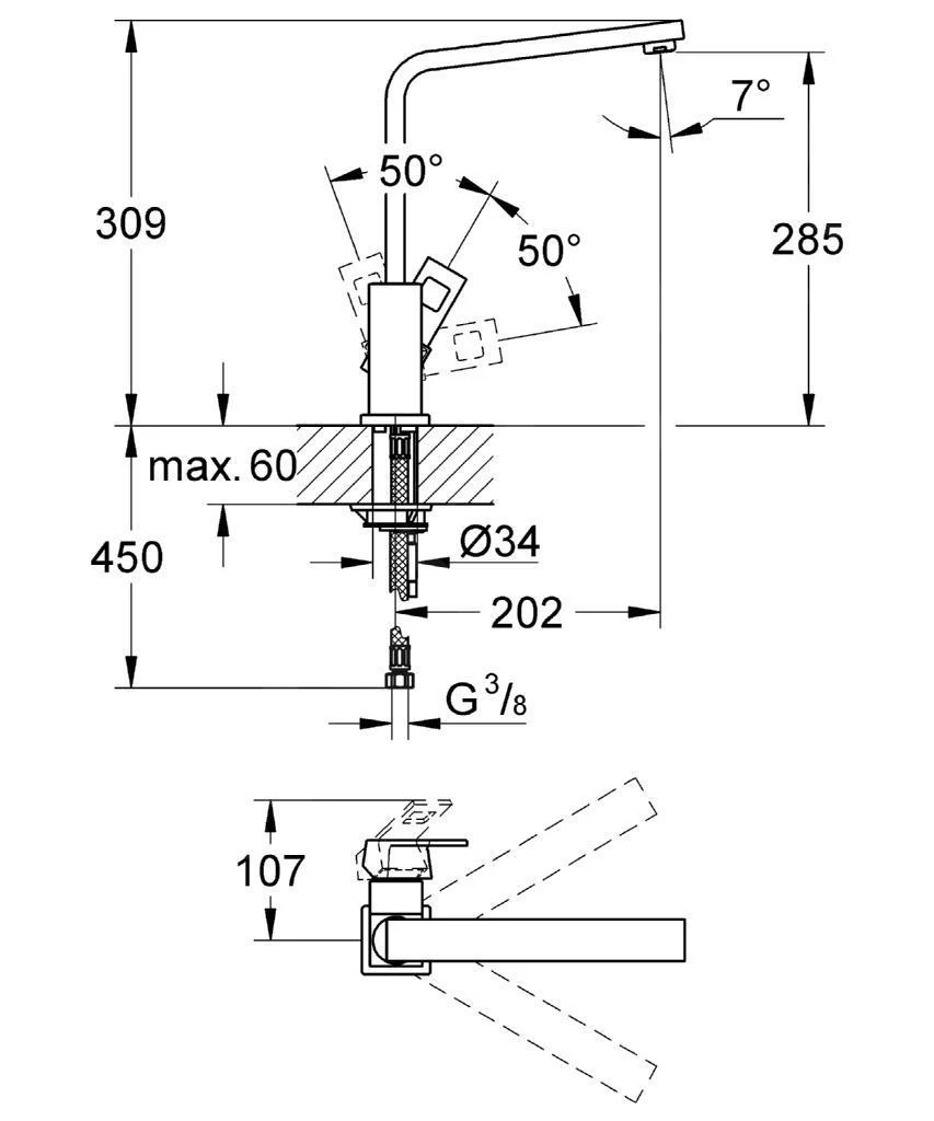 Grohe Eurocube - Miscelatore Monocomando Per Lavello, Cromato 31255000 3 Grohe Eurocube - Miscelatore Monocomando Per Lavello, Cromato 31255000 - immagine 2